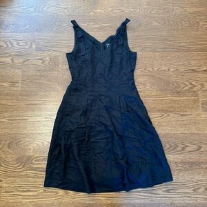 Ann Taylor Black Linen Fit and Flare Dress with Bow Straps (Petite)